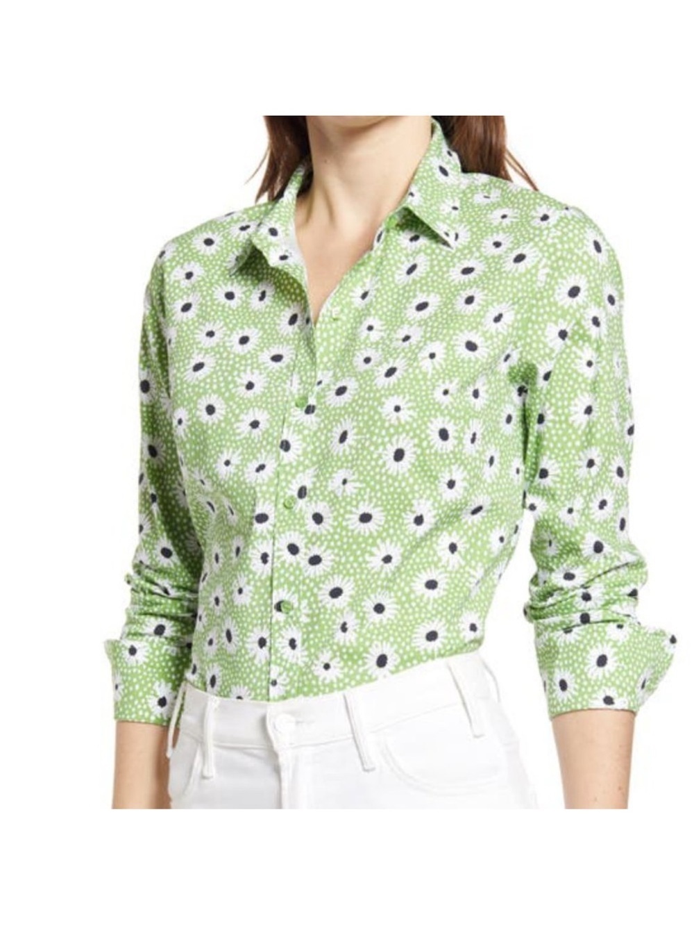 Halogen Classic Button up Shirt Green Maze Drew Floral